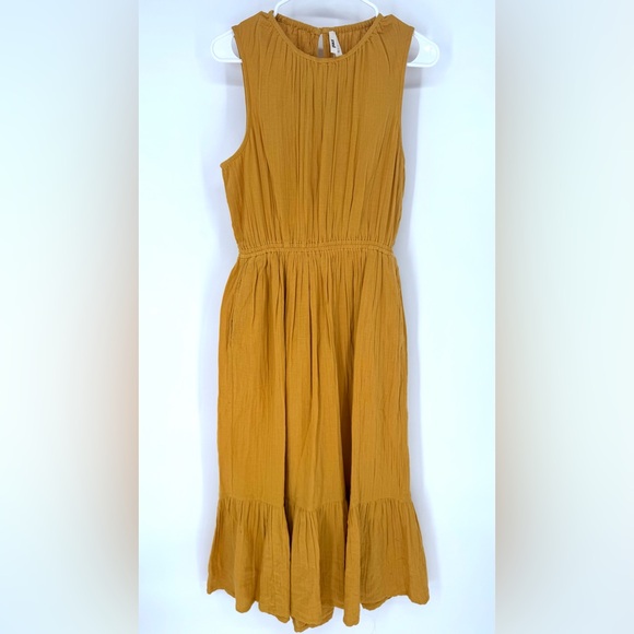 Pact 100% organic cotton bohemian feminine Mustard Midi Dress NWT - Picture 2 of 8